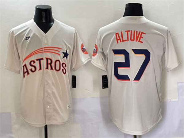 Men's Houston Astros #27 Jose Altuve Cream Throwback Cooperstown Collection Limited Stitched Baseball Jersey
