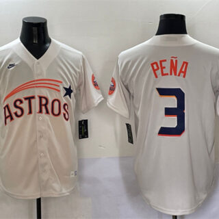 Men's Houston Astros #3 Jeremy Pena Cream Throwoperstown Collection Limited Stitched Baseball Jerseyback Co