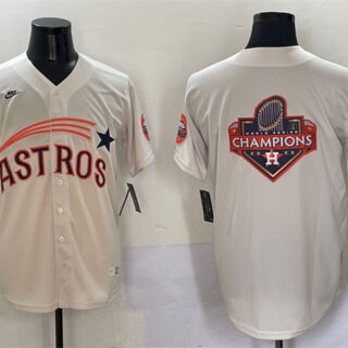 Men's Houston Astros Team Big Logo Cream Throwback Cooperstown Collection Limited Stitched Baseball Jersey 001
