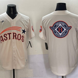 Men's Houston Astros Team Big Logo Cream Throwback Cooperstown Collection Limited Stitched Baseball Jersey 002