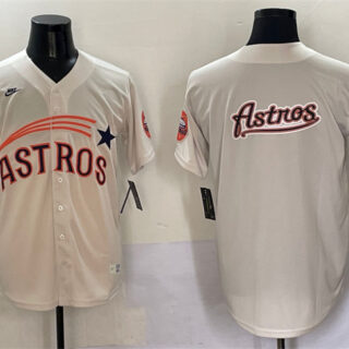 Men's Houston Astros Team Big Logo Cream Throwback Cooperstown Collection Limited Stitched Baseball Jersey 003