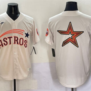 Men's Houston Astros Team Big Logo Cream Throwback Cooperstown Collection Limited Stitched Baseball Jersey 004