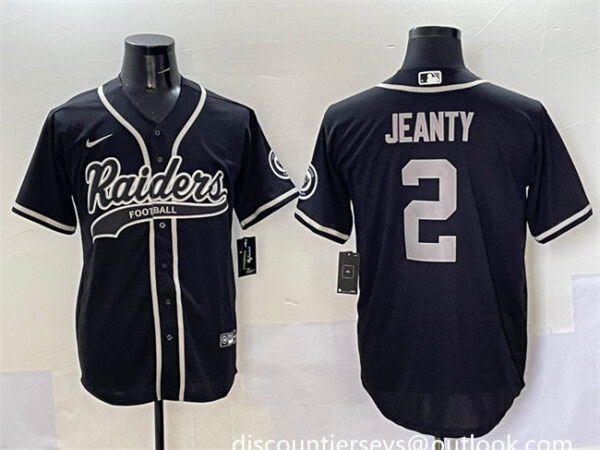Men's Las Vegas Raiders #2 Ashton Jeanty Black Cool Base Stitched Baseball Jersey 1