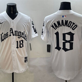Men's Los Angeles Dodgers #18 Yoshinobu Yamamoto White Mexico 2025 LA Gothic Style With Fernando Patch Vapor Premier Limited Stitched Baseball Jersey