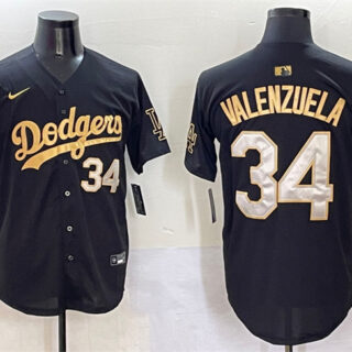 Men's Los Angeles Dodgers #34 Fernando Valenzuela Black Gold Limited Stitched Baseball Jersey