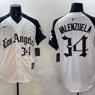 Men's Los Angeles Dodgers #34 Fernando Valenzuela White Black Mexico 2025 LA Gothic Style With Fernando Patch Vapor Premier Limited Stitched Baseball Jersey
