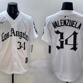 Men's Los Angeles Dodgers #34 Fernando Valenzuela White Mexico 2025 LA Gothic Style With Fernando Patch Vapor Premier Limited Stitched Baseball Jersey