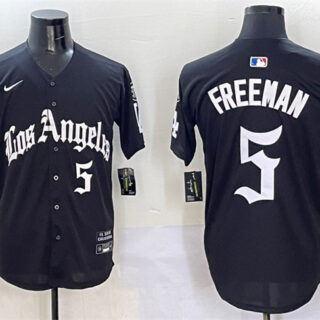 Men's Los Angeles Dodgers #5 Freddie Freeman Black Mexico 2025 LA Gothic Style With Fernando Patch Vapor Premier Limited Stitched Baseball Jersey