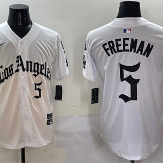 Men's Los Angeles Dodgers #5 Freddie Freeman White Mexico 2025 LA Gothic Style With Fernando Patch Vapor Premier Limited Stitched Baseball Jersey