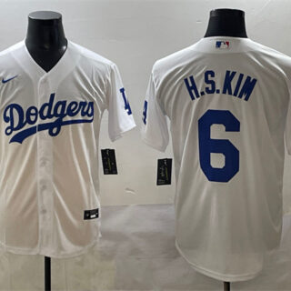 Men's Los Angeles Dodgers #6 H.S.Kim White Cool Base Stitched Baseball Jersey