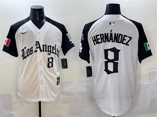 Men's Los Angeles Dodgers #8 Enrique Hernandez White Black Mexico 2025 LA Gothic Style With Fernando Patch Vapor Premier Limited Stitched Baseball Jersey