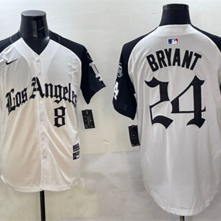 Men's Los Angeles Dodgers Front #8 Back #24 Kobe Bryant White Black Mexico 2025 LA Gothic Style With Fernando Patch Vapor Premier Limited Stitched Baseball Jersey