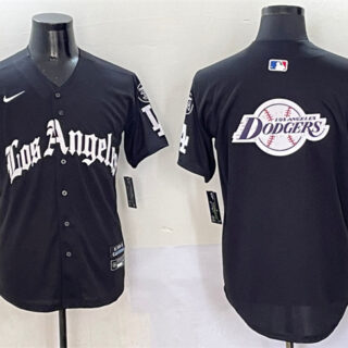 Men's Los Angeles Dodgers Team Big Logo Black Mexico 2025 LA Gothic Style With Fernando Patch Vapor Premier Limited Stitched Baseball Jersey 001