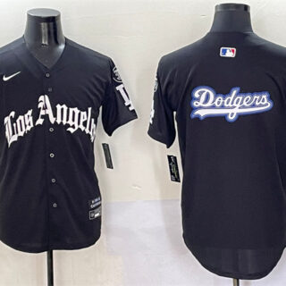 Men's Los Angeles Dodgers Team Big Logo Black Mexico 2025 LA Gothic Style With Fernando Patch Vapor Premier Limited Stitched Baseball Jersey 003