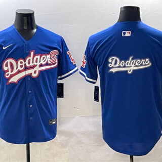 Men's Los Angeles Dodgers Team Big Logo Royal With American Flag Patch Limited Stitched Baseball Jersey