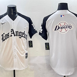 Men's Los Angeles Dodgers Team Big Logo White Black Mexico 2025 LA Gothic Style With Fernando Patch Vapor Premier Limited Stitched Baseball Jersey 2