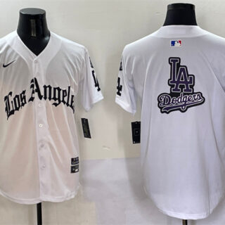 Men's Los Angeles Dodgers Team Big Logo White Mexico 2025 LA Gothic Style With Fernando Patch Vapor Premier Limited Stitched Baseball Jersey 002