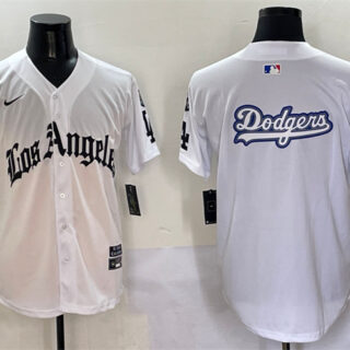 Men's Los Angeles Dodgers Team Big Logo White Mexico 2025 LA Gothic Style With Fernando Patch Vapor Premier Limited Stitched Baseball Jersey 003