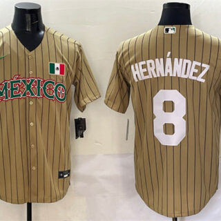 Men's Mexico Baseball #8 Enrique Hernandez Tan 2023 World Baseball Classic Stitched Jersey