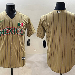 Men's Mexico Baseball Blank Tan 2023 World Baseball Classic Stitched Jersey