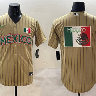 Men's Mexico Baseball Tan 2023 World Baseball Classic Team Big Logo Stitched Jersey