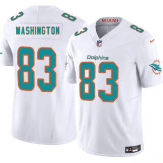 Men's Miami Dolphins #83 Tahj Washington White 2025 F.U.S.E. Vapor Limited Stitched Football Jersey