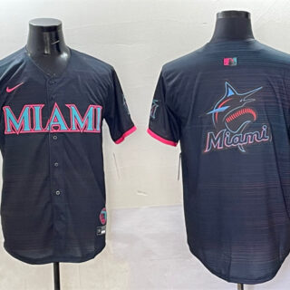 Men's Miami Marlins Team Big Logo Black 2025 City Connect Limited Stitched Baseball Jersey