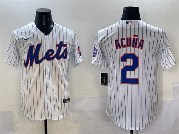 Men's New York Mets #2 Luisangel Acu?a White Cool Base Stitched Baseball Jersey
