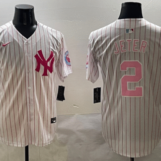 Men's New York Yankees #2 Derek Jeter Pink With Patch Limited Stitched Baseball Jersey