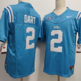 Men's Ole Miss Rebels #2 Jaxson Dart Powder Blue F.U.S.E. Stitched Football Jersey