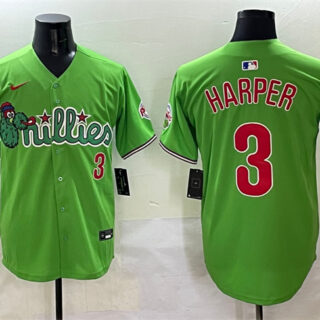 Men's Philadelphia Phillies #3 Bryce Harper Light Green Phanatic With 2024 Division Champions Patch Limited Stitched Jersey