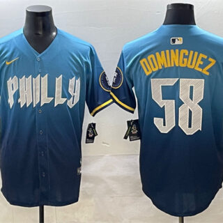 Men's Philadelphia Phillies #58 Seranthony Dominguez Blue 2024 City Connect Limited Stitched Jersey