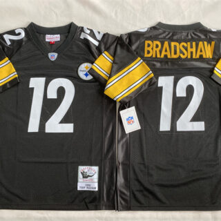 Men's Pittsburgh Steelers #12 Terry Bradshaw Black Stitched Football Jersey