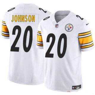 Men's Pittsburgh Steelers #20 Kaleb Johnson White 2025 Draft F.U.S.E. Vapor Limited Stitched Football Jersey