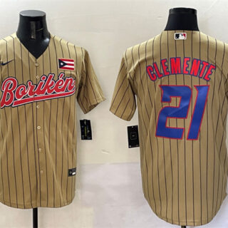 Men's Puerto Rico Baseball #21 Roberto Clemente Tan 2023 World Baseball Classic Stitched Jersey