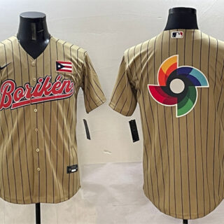 Men's Puerto Rico Baseball Tan 2023 World Baseball Classic Team Big Logo Stitched Jersey
