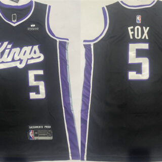 Men's Sacramento Kings #5 De'Aaron Fox Black Icon Edition Stitched Jersey
