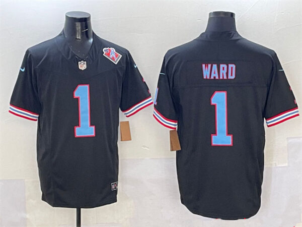 Men's Tennessee Titans #1 Cameron Ward Black 2025 Draft F.U.S.E. 1997 Throwback Patch Vapor Limited Stitched Football Jersey