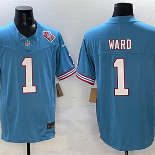 Men's Tennessee Titans #1 Cameron Ward Blue 2025 Draft F.U.S.E. 1997 Throwback Patch Vapor Limited Stitched Football Jersey