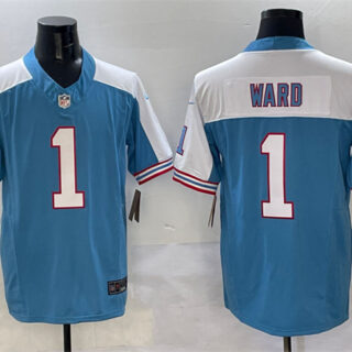 Men's Tennessee Titans #1 Cameron Ward Blue White 2025 Draft F.U.S.E. Vapor Limited Stitched Football Jersey