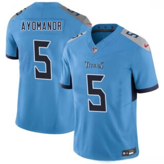 Men's Tennessee Titans #5 Elic Ayomanor Blue 2025 Draft F.U.S.E. Vapor Limited Stitched Football Jersey