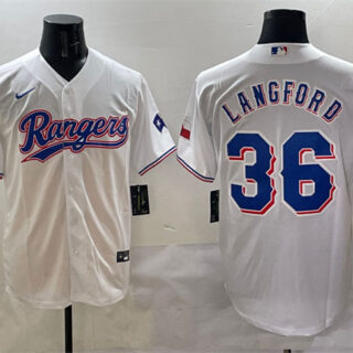 Men's Texas Rangers #36 Wyatt Langford White Cool Base Stitched Baseball Jersey