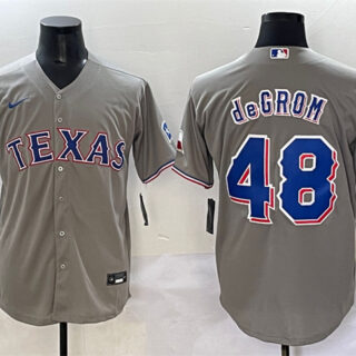 Men's Texas Rangers #48 Jacob DeGrom Grey With Patch Cool Base Stitched Baseball Jersey