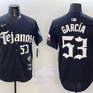 Men's Texas Rangers #53 Adolis Garcia Black Mexico 2025 Vapor Premier Limited Stitched Baseball Jersey