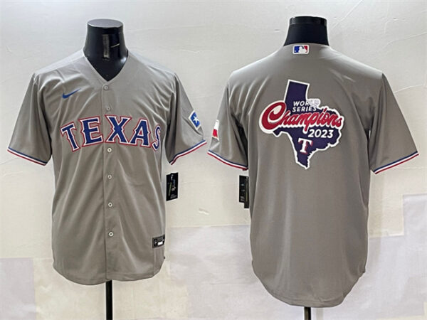 Men's Texas Rangers Team Big Logo Grey With Patch Cool Base Stitched Baseball Jerseys