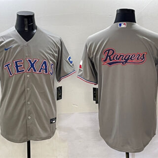 Men's Texas Rangers Team Big Logo Grey With Patch Cool Base Stitched Baseball Jersey