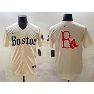 Men's Boston Red Sox Team Big Logo Cream Gothic Vapor Limited Stitched Baseball Jersey