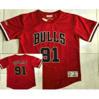 Men's Chicago Bulls #91 Dennis Rodman Red Short Sleeved AU Throwback Jersey