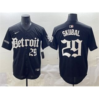 Men's Detroit Tigers #29 Tarik Skubal Black 'Motor Gothic Edition' Vapor Premier Limited Stitched Baseball Jersey