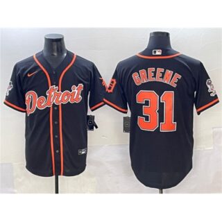 Men's Detroit Tigers #31 Riley Greene Black With Cool Base Stitched Baseball Jersey